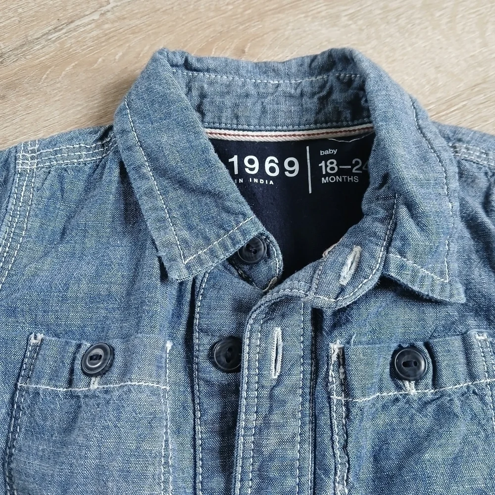 Baby GAP 1969 Jumpsuit Lightweight Chambray w/Jersey Lining Cotton Blue